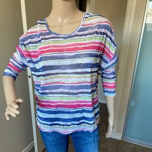 Sheer round neck 3/4 sleeve shirt